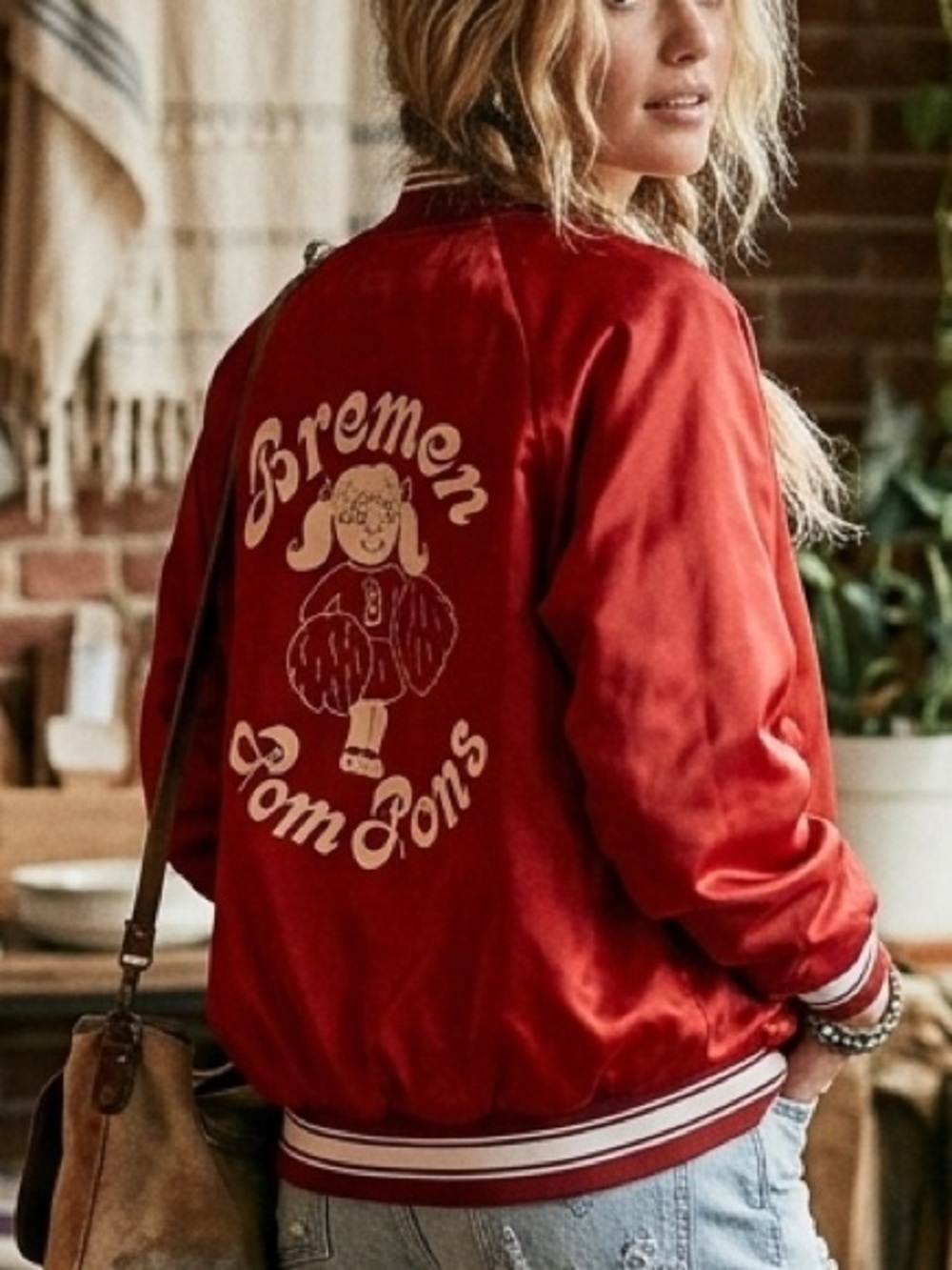 Vintage 80s Bremen Pom Pons Cheerleader Satin Varsity Jacket USA S
